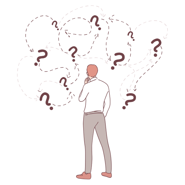 Illustration of a business person thinking about choices - Bee Digital - Education marketing agency