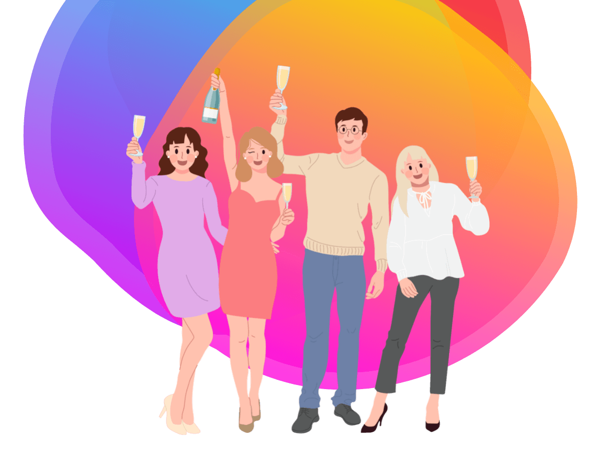 illustration of four people celebrating winning an award - bee digital marketing to schools