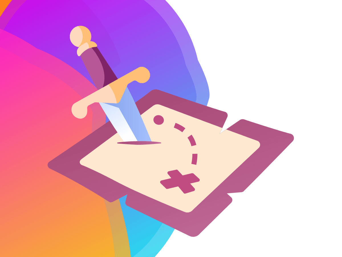 A treasure map with a dagger stabbed through the centre of the map. Background: Bee Digital Marketing colours.