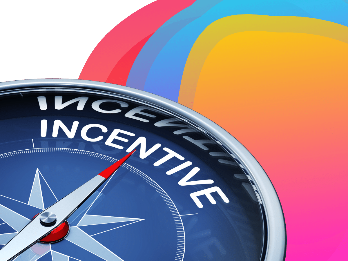 A compass in the bottom left corner against a background of Bee Digital Marketing colours. The compass is pointing to a label marked "incentive!"