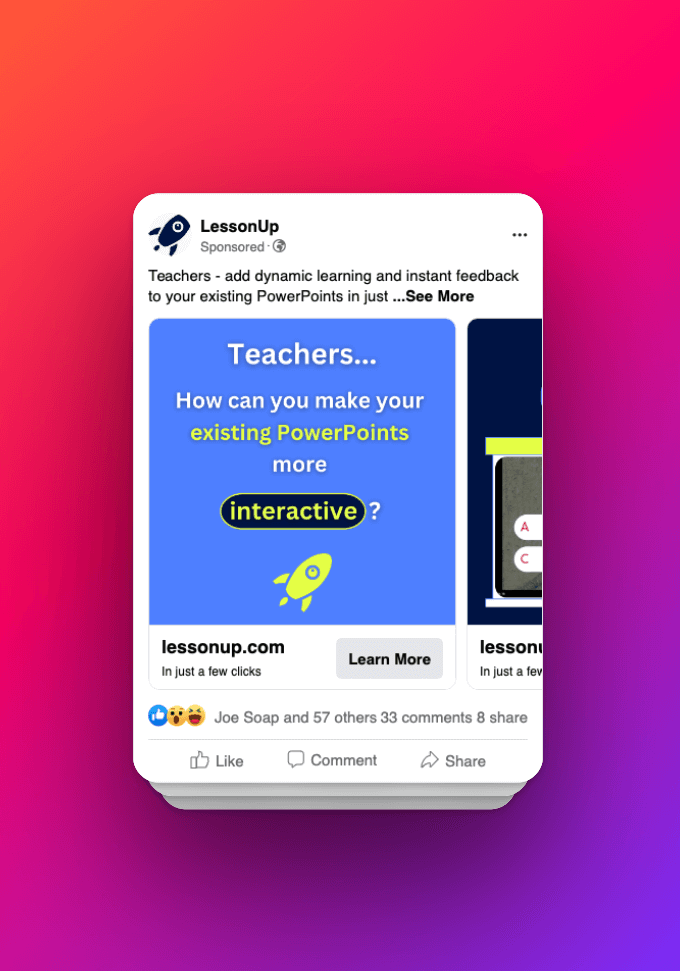 LessonUp - Meta Advert carousel - Bee Digital marketing to schools agency