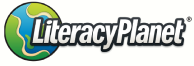 The logo for Literacy Planet has the words "Literacy Planet" in white with a black border. There is a graphic of planet Earth at the left behind the letters